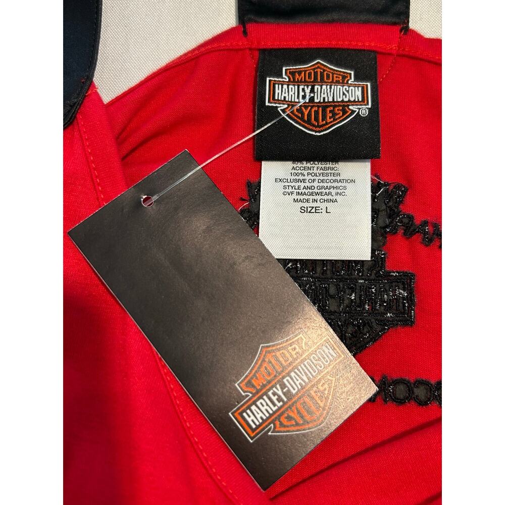 Harley Davidson Deep V-Neck Satin Racerback Tank Top Red & Black Large NWT - Picture 6 of 9